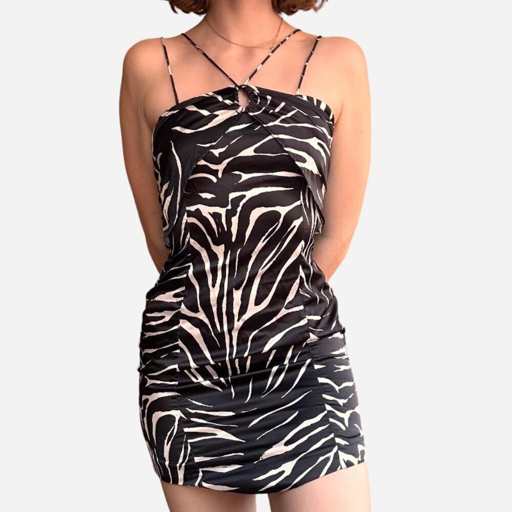 Halter zebra animal print spaghetti strap mini dress - party dress Zara - medium